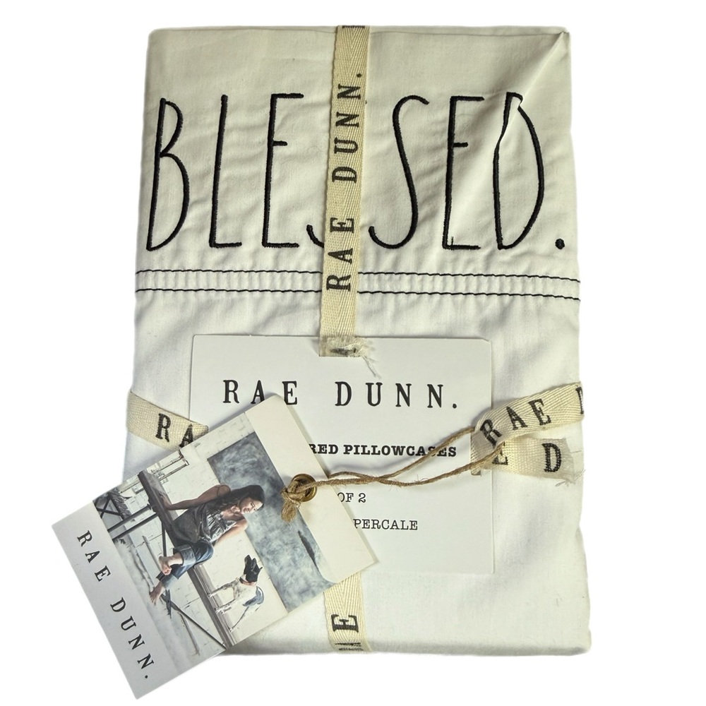 Rae Dunn Blessed Pillowcases - 2pcs- 100% Cotton- Standard Size 12 X 32 White